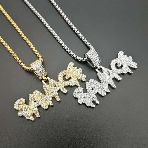 Stainless Steel Hip Hop Letter SAVAGE Men Punk Rock Pendant Necklace Gift For Him with Chain