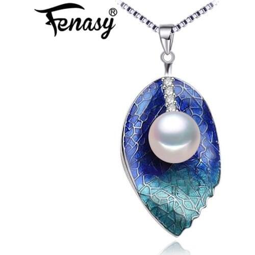 FENASY Pearl Jewelry leaf pendant,Genuine natural Pearl Necklace,cloisonne Pearl Choker pendant Women 2018 new Enamel pendant