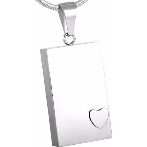 IJD2477 Most Popular Cremation Jewelry Pendant Stainless Steel Heart inlay Rectangle Urn Necklace Keepsake Ashes Jewelry for Men