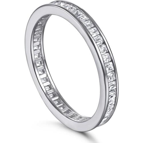 925 Sterling Silver Eternity Ring Emerald Cut SONA Stone Ladies Engagement Wedding Band Jewelry 100% Quality Assurance