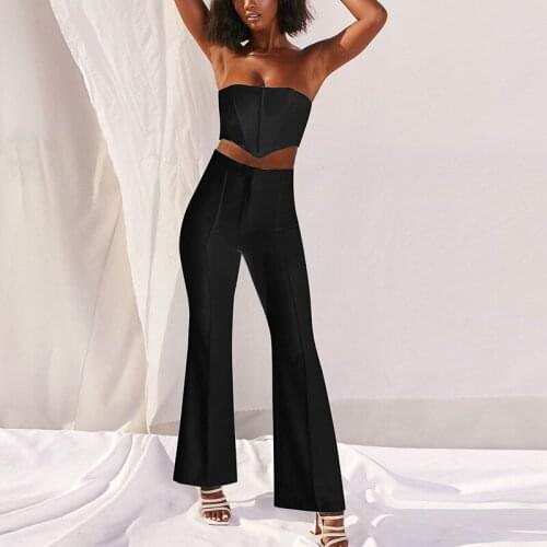 Two Piece Sets 2 Piece Flare Trousers Set Clubwear Women Double Layer Corset Tube Top + Bodycon Pants Outfits Streetwear Female