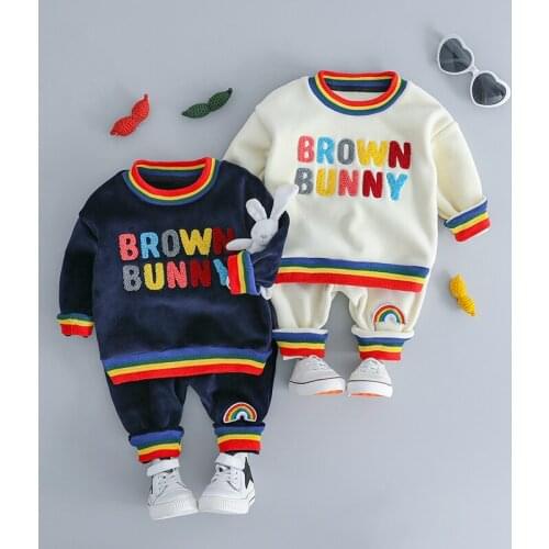 Fashion Baby Girls Clothing Set Winter Plus Velvet Letter Sweater And Pants 2Pcs Suit For Kids Tracksuit Children Clothes