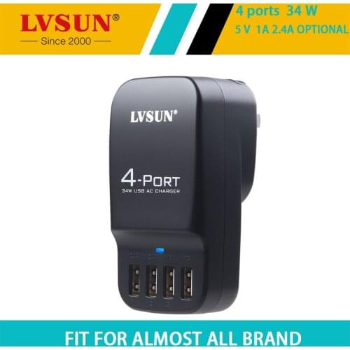 LVSUN 4 Port 34W 6.8A Universal 5V 2.4A 4in1 Portable USB Wall Charger Multi Port Travel AC Adapter for Iphone 4 4s 5 5s 6 LS-4U