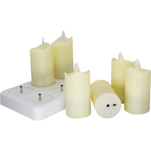 Set of 6 Rechargeable Remote Or not Remote control Waving Flame LED Light Dancing Candle Lamp Xmas Wedding Home Decor-Warm white