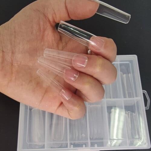 120pcs XXL Square Full Cover Press On False Nail Tips Extra Long Clear/Natural Straight Manicure Tools Salon Fake Nails Tips