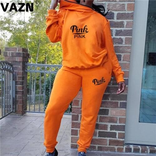 VAZN 2020 New Sport High Street Hooded Letter Special Full Sleeve Women Casual Fashion Set Women Young Energetic Set