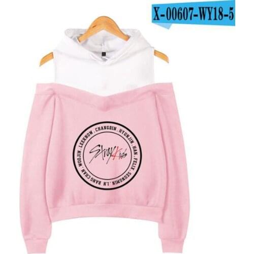 Stray Kids Off Shoulder Design 2019 New Arrivals Print Hoodie Korean POP Kids Album Women Hoodies Cotton High Quality Sexy Top