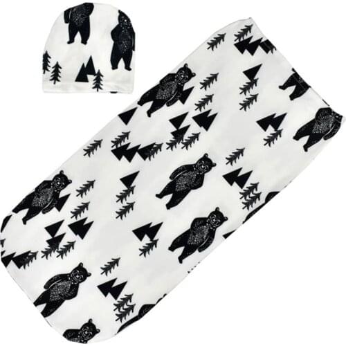 Newborn Baby Sleeping Bag Cute Animal Printed Swaddle Blanket Sleeping Swaddle Muslin Wrap+Hat 2pcs New Born Set