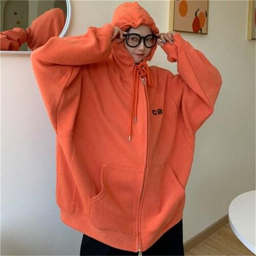 Autumn Winter Casual Hooded Sweatshirt For Female Students Plus Velvet Thickening Korean Loose And Lazy Zipper Jacket