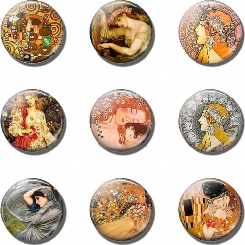 Klimts Kiss 30 MM Fridge Magnet Art Oil Painting Klimt Glass Cabochon Magnetic Refrigerator Stickers Message Board Home Decor