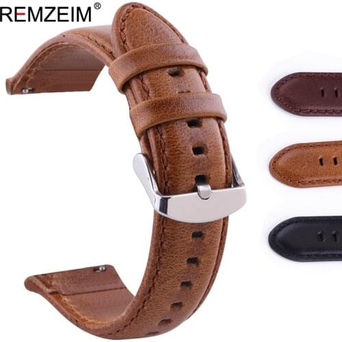 REMZEIM 18mm 20mm 22mm 24mm Double-sided Genuine Leather Watchband for Samsung Galaxy Watch 42mm 46mm Quick Release Strap