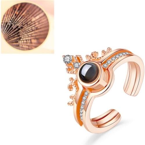 Rose Gold Color 100 Languages I Love You Projection Ring Separable Crown Ring Romantic Love Memory Wedding Rings Jewelry Gift