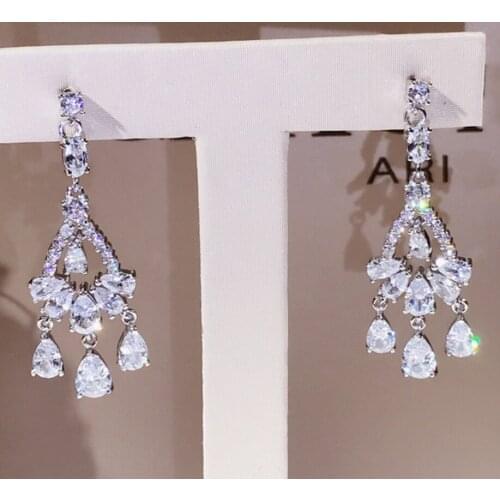 925 Sterling Silver White Cubic Zirconia Long Tassel Earrings For Women Fashion Watredrop Dangle Drop Earrings Statement Jewelry