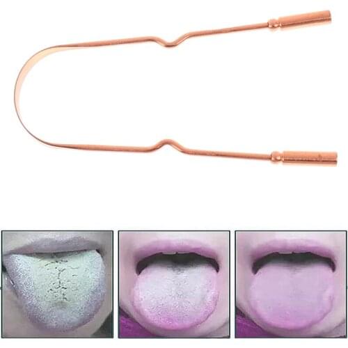 Pure Copper Tongue Scraper Oral Cleaner Brush Fresh Cleaning Hygiene Care Tools