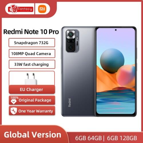 Global Version Xiaomi Redmi Note 10 Pro Smartphone Snapdragon 732G 108MP Quad Camera 120Hz NFC Cellphone 6.67" AMOLED DotDisplay