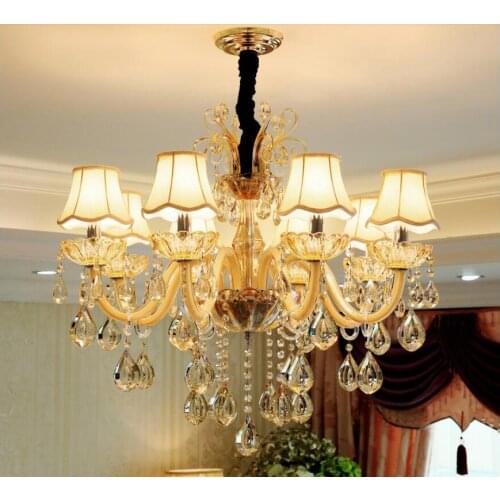 Modern Champagne White Crystal Chandelier European Luxury E14 LED K9 Glass Chandeliers Lamp Suspended Light Lustres De Cristal