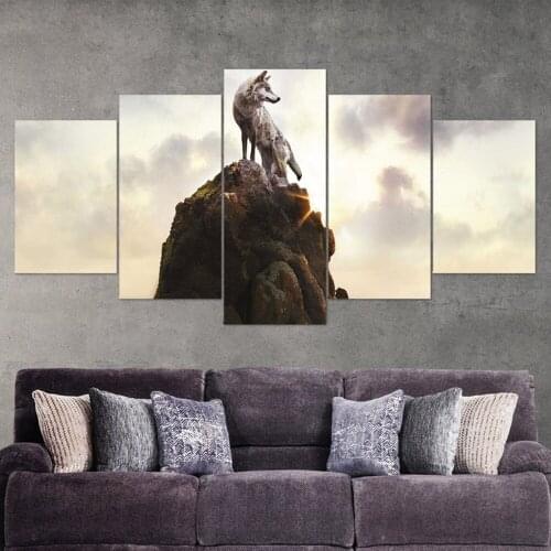 Modern Print And Poster 5 Pieces Wolf Landscape Picture Canvas Painting Home Decor Wall Art Living Decor Wall Decor With Frame