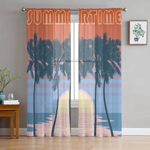 Sheer Curtains For Living Room Trees Seaside Sunset Childrens Bedroom Balcony Large Curtains Kitchen Dining Room Curtains