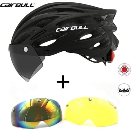 Ultralight Cycling Helmet With Removable Visor Goggles Magnetic Lens Bike Helmet MTB Racing Road Bicycle Helmet With Taillight