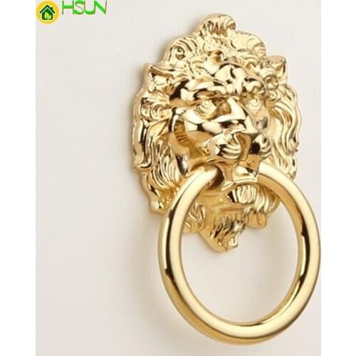 Vintage Fashion Gold Lionhead Furniture Knobs Gold Drawer Cabinet Knobs Pulls Gold Drop Rings Dresser Door Pulls Handles Bronze