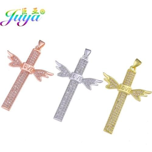 Juya DIY Christian Jewelry Making Supplies Micro Pave Zircon Religious Jesus Cross Charm Pendants Wholesale