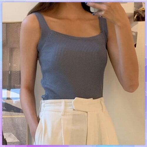 Sexy Womens knitted Tank Top Female Solid Camis Shirt Sleeveless V neck Basic T-shirt Tops Casual Loose Camisole Halter Vest