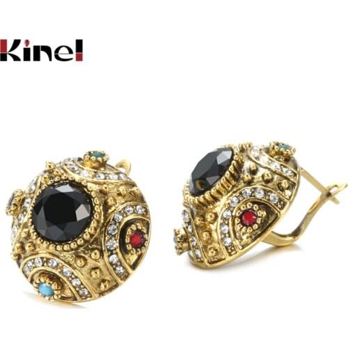 Kinel Hot Ethnic Bride Wedding Earrings For Women Antique Gold Color Resin Stone Turkish Jewelry Engagement Party Crystal Gift