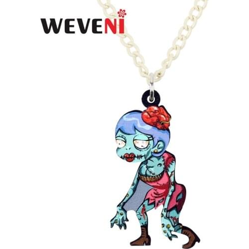 WEVENI Acrylic Halloween Walking Female Zombie Necklace Pendant Chain Choker Anime Punk Jewelry For Women Girls Femme Dropship