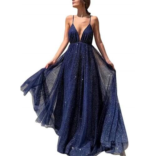 New Summer Womens Dress Medium Long Sexy Plus Size V-neck Sling Big Swing Dresses High waist Long Dresses