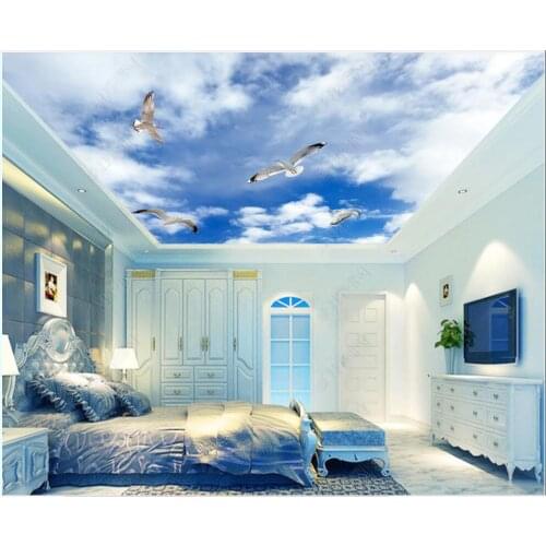 3d ceiling murals wallpaper custom photo Dreamy blue sky and white clouds dove home decor wallpaper in the living room in rolls