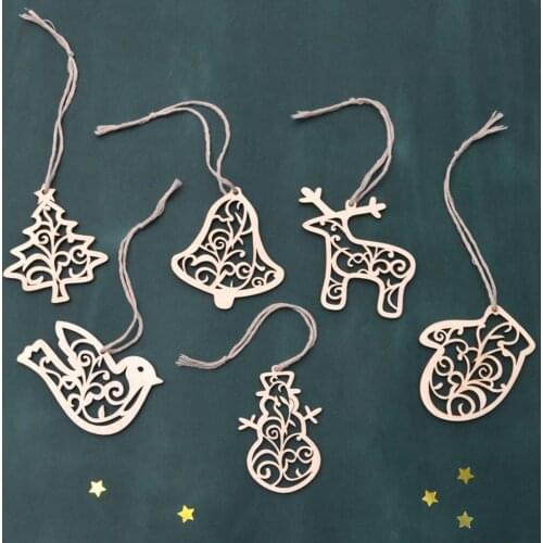 6PCS Wooden Crafts to Paint Christmas Tree Hanging Ornaments Unfinished Wood Cutouts Christmas Decoration DIY Crafts