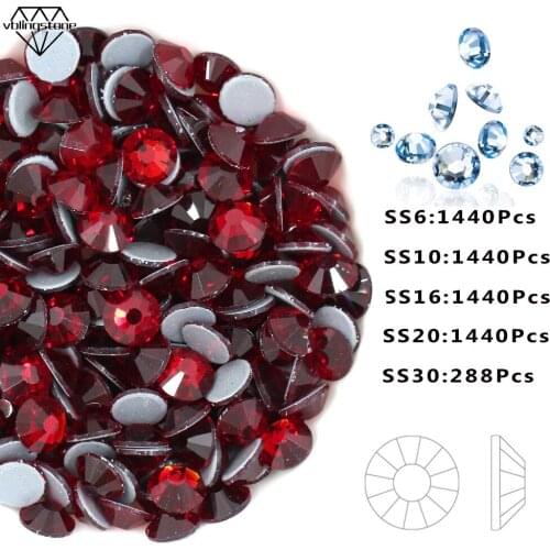 AAAAA Hot Fix Crystal Rhinestones Shining Round Strass Flat Back Glass Red Gems Iron On Crystals Wedding Dress Bag DecorationDIY