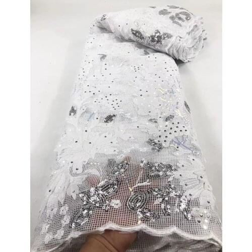 African sequinse 3D lace fabrics embroidery nigerian lace fabrics 2020 high quality lace 5Yards sewing machine make lady dress