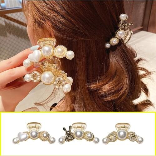 Curly Hair Claws Accessories Korean Style Korea Clip Pearls Diamond Clamp Crab Ponytail For Girls