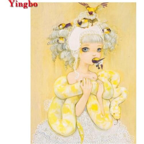 Diy Diamond Painting cross-stitch cartoon girl and snake 5D Full Square Round Rhinestones Embroidery Childrens diamond mosaic