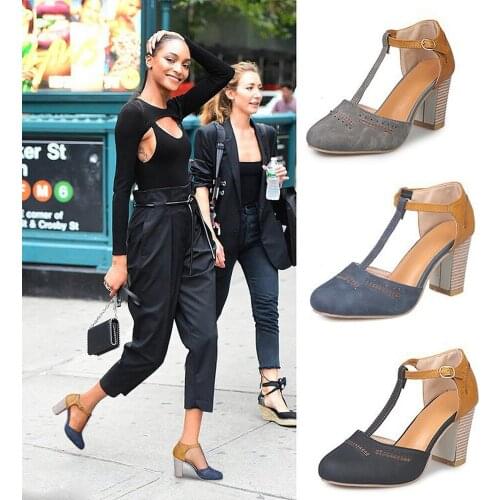 34-43 Large Size 2019 Spring/Summer Router High Heel Sandals With Thick Heels And One Button WomenS Shoes