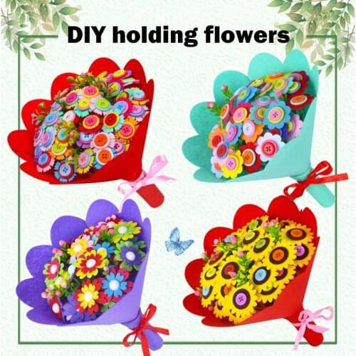 Handmade Holding Flowers Bouquets Children DIY Creative Material Package Kids Crafts Educational Toys Various Styles Mother Gift