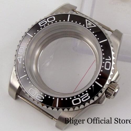 Fit NH35A NH36A 40mm Mechanical Watch Case Seeing Glass Back Ceramic Insert Flat Sapphire Crystal Steel