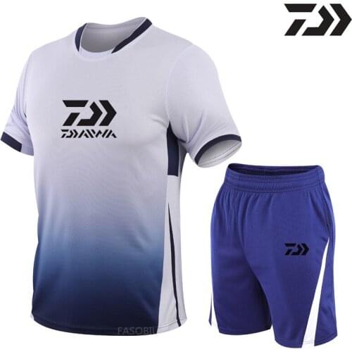 DAIWA Clothes Fishing Set Summer 2021 Outdoor Sports Quick Drying Stripe DAWA Fishing Shirt Shorts Men Breathable Fishing Suit