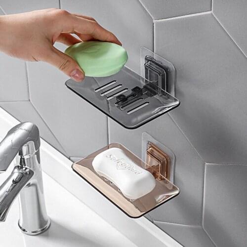 Soap Holder Bathroom Storage Organizer Shower Drain Soap Tray Non-perforated Wall-mounted Drainage Plastic Box Pasted Simple