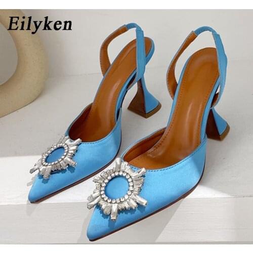 Eilyken 2021 Brand Women Pumps Fashion Crystal Slingback High heels Summer Comfortable Triangle Heeled Party Wedding Bride Shoes