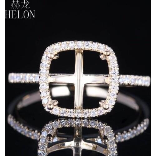 HELON 8mm Cushion Solid 10K Yellow Gold Natural Diamond Semi Mount Engagement Wedding Ring Women Birthday Anniversarry Best Gift