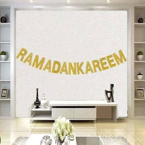 EID MUBARAK Banner Glitter EID Star Moon Letter Paper Bunting Garland Islamic Muslim Mubarak Ramadan Decoration Party Supplies