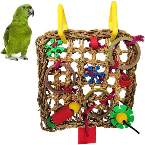 Pet Bird Grass Ring Flower Shape Hanging Mesh Cage Swing Ladder Chew Toy