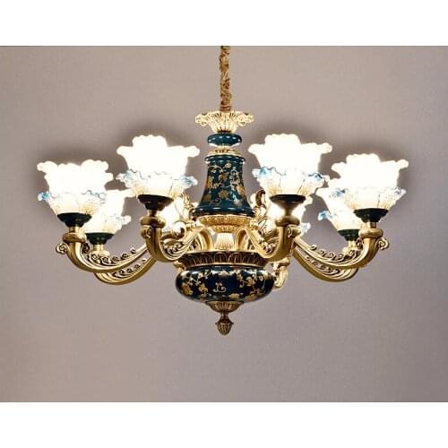 Ceramic all copper chandelier villa living room French luxury bedroom dining room lamp