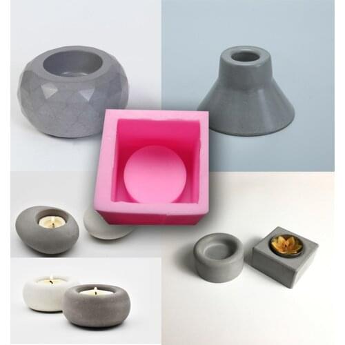 Square round concrete candle holder silicone mold home wedding decoration cement planter candlestick molds