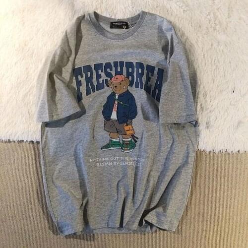 2021 Summer New Korean Version of Loose Bear Print Short-sleeved T-shirt Schoolgirl Bai Tsinghara Wind Salt Jacket