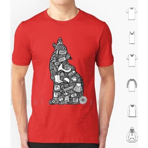 Lobo Himym T Shirt Big Size 100% Cotton Animals Silhouttem Wolf Series Himym Black And White Zentangle Zentangle Art Doodle