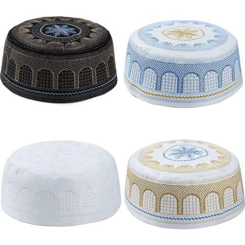Muslim Hats Cotton Embroidery Arab Men Prayer Musliman Turban Male Hijab Bonnet Saudi Arabian Islam Jewish India Caps