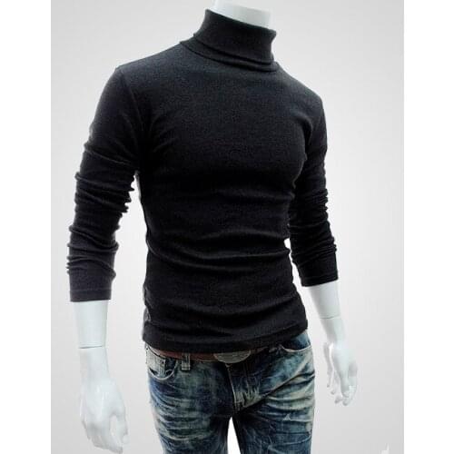 2019 Winter Warm Turtleneck Sweater Men Fashion Solid Knitted Mens Sweaters Casual Slim Fit Pullover Male Double Collar